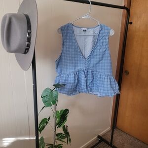 American Eagle Outfitters Light Blue Denim Gingham Tank Top XL